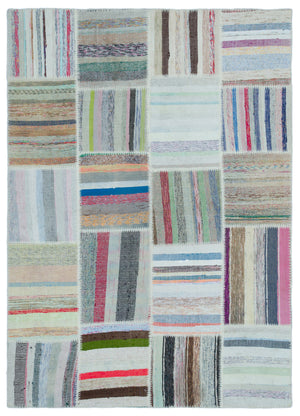 Striped Over Dyed Kilim Patchwork Unique Rug 5'3'' x 7'3'' ft 160 x 222 cm