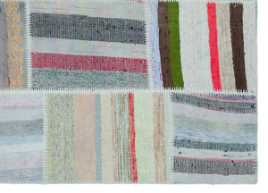 Striped Over Dyed Kilim Patchwork Unique Rug 5'3'' x 7'3'' ft 160 x 222 cm