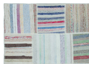 Striped Over Dyed Kilim Patchwork Unique Rug 5'3'' x 7'3'' ft 160 x 222 cm