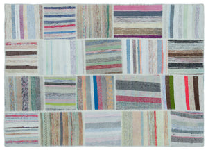 Striped Over Dyed Kilim Patchwork Unique Rug 5'3'' x 7'3'' ft 160 x 222 cm