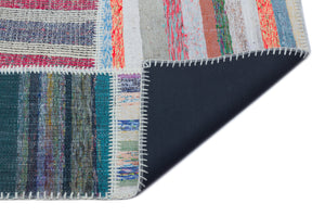 Striped Over Dyed Kilim Patchwork Unique Rug 5'2'' x 7'3'' ft 158 x 222 cm