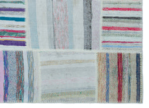 Striped Over Dyed Kilim Patchwork Unique Rug 5'2'' x 7'3'' ft 158 x 222 cm