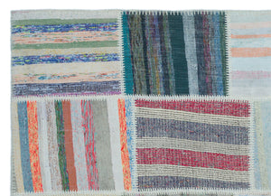 Striped Over Dyed Kilim Patchwork Unique Rug 5'2'' x 7'3'' ft 158 x 222 cm