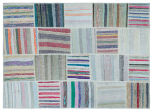 Striped Over Dyed Kilim Patchwork Unique Rug 5'2'' x 7'3'' ft 158 x 222 cm