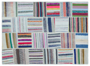 Striped Over Dyed Kilim Patchwork Unique Rug 5'3'' x 7'4'' ft 160 x 223 cm