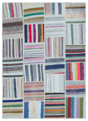 Striped Over Dyed Kilim Patchwork Unique Rug 5'3'' x 7'4'' ft 160 x 223 cm