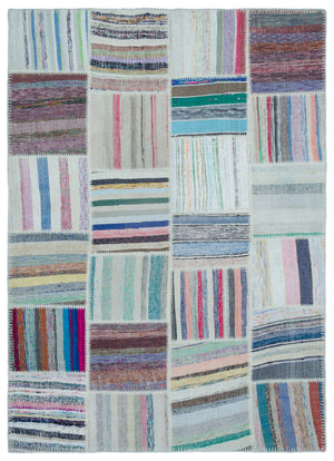 Striped Over Dyed Kilim Patchwork Unique Rug 5'3'' x 7'3'' ft 160 x 222 cm