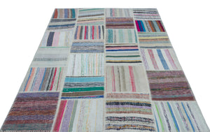 Striped Over Dyed Kilim Patchwork Unique Rug 5'3'' x 7'3'' ft 160 x 222 cm