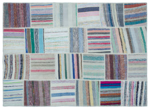 Striped Over Dyed Kilim Patchwork Unique Rug 5'3'' x 7'3'' ft 160 x 222 cm