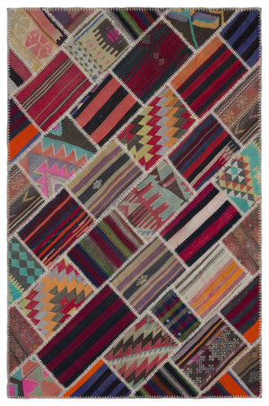 Naturel Over Dyed Kilim Patchwork Unique Rug 5'1'' x 7'9'' ft 155 x 237 cm