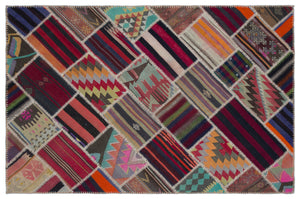 Naturel Over Dyed Kilim Patchwork Unique Rug 5'1'' x 7'9'' ft 155 x 237 cm