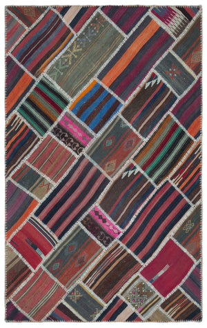 Naturel Over Dyed Kilim Patchwork Unique Rug 4'11'' x 7'10'' ft 150 x 238 cm