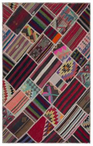 Naturel Over Dyed Kilim Patchwork Unique Rug 5'1'' x 7'11'' ft 154 x 242 cm