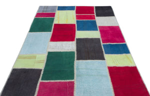 Mixed Over Dyed Kilim Patchwork Unique Rug 5'1'' x 7'5'' ft 156 x 227 cm