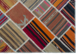 Naturel Over Dyed Kilim Patchwork Unique Rug 5'2'' x 7'5'' ft 158 x 227 cm