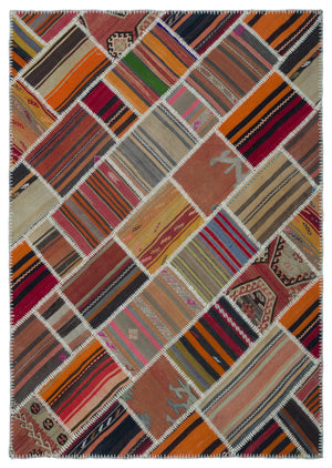Naturel Over Dyed Kilim Patchwork Unique Rug 5'2'' x 7'5'' ft 158 x 227 cm