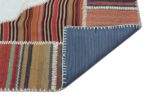 Naturel Over Dyed Kilim Patchwork Unique Rug 5'1'' x 7'7'' ft 155 x 232 cm