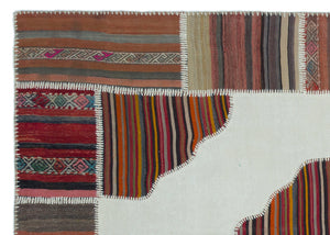 Naturel Over Dyed Kilim Patchwork Unique Rug 5'3'' x 7'5'' ft 161 x 227 cm