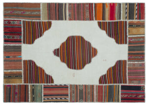 Naturel Over Dyed Kilim Patchwork Unique Rug 5'3'' x 7'5'' ft 161 x 227 cm
