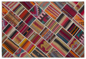 Naturel Over Dyed Kilim Patchwork Unique Rug 5'2'' x 7'7'' ft 157 x 230 cm