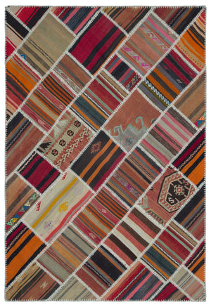 Naturel Over Dyed Kilim Patchwork Unique Rug 5'3'' x 7'9'' ft 160 x 235 cm