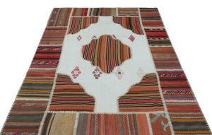 Naturel Over Dyed Kilim Patchwork Unique Rug 5'2'' x 7'5'' ft 157 x 226 cm