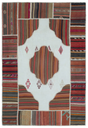 Naturel Over Dyed Kilim Patchwork Unique Rug 5'2'' x 7'5'' ft 157 x 226 cm
