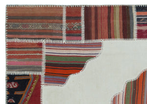 Naturel Over Dyed Kilim Patchwork Unique Rug 5'4'' x 7'6'' ft 162 x 228 cm
