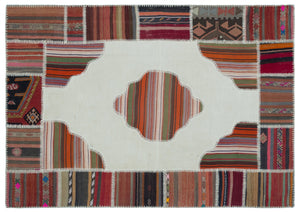 Naturel Over Dyed Kilim Patchwork Unique Rug 5'4'' x 7'6'' ft 162 x 228 cm