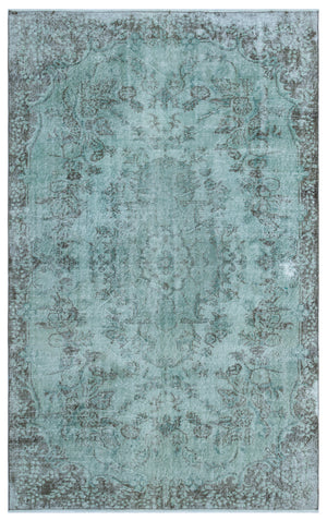 Turquoise Over Dyed Vintage Rug 5'3'' x 8'6'' ft 161 x 260 cm