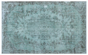 Turquoise Over Dyed Vintage Rug 5'3'' x 8'6'' ft 161 x 260 cm