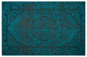 Turquoise Over Dyed Vintage Rug 6'1'' x 9'3'' ft 186 x 283 cm
