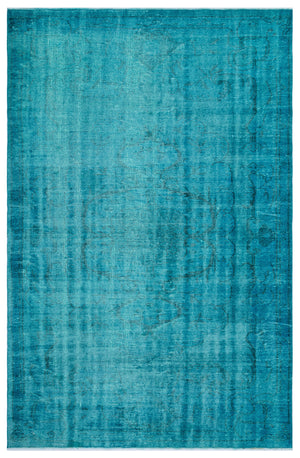Turquoise Over Dyed Vintage Rug 5'10'' x 9'1'' ft 178 x 278 cm
