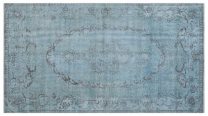 Blue Over Dyed Vintage Rug 4'11'' x 8'12'' ft 150 x 274 cm