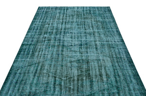 Turquoise Over Dyed Vintage Rug 5'7'' x 9'3'' ft 170 x 283 cm