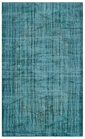 Turquoise Over Dyed Vintage Rug 5'7'' x 9'3'' ft 170 x 283 cm