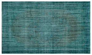 Turquoise Over Dyed Vintage Rug 5'12'' x 10'2'' ft 182 x 310 cm