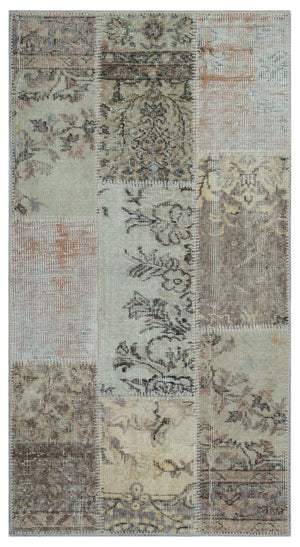 Beige Over Dyed Patchwork Unique Rug 2'7'' x 4'11'' ft 80 x 150 cm