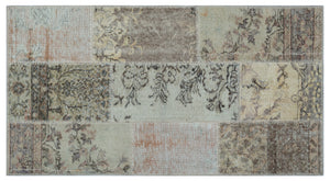 Beige Over Dyed Patchwork Unique Rug 2'7'' x 4'11'' ft 80 x 150 cm