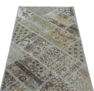 Beige Over Dyed Patchwork Unique Rug 2'7'' x 4'11'' ft 80 x 150 cm
