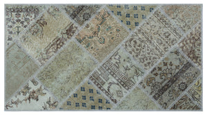 Beige Over Dyed Patchwork Unique Rug 2'7'' x 4'11'' ft 80 x 150 cm