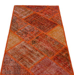 Orange Over Dyed Patchwork Unique Rug 2'7'' x 4'11'' ft 80 x 150 cm