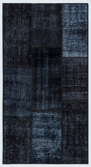 Black Over Dyed Patchwork Unique Rug 2'7'' x 4'11'' ft 80 x 150 cm