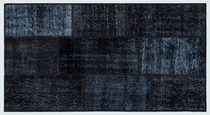 Black Over Dyed Patchwork Unique Rug 2'7'' x 4'11'' ft 80 x 150 cm