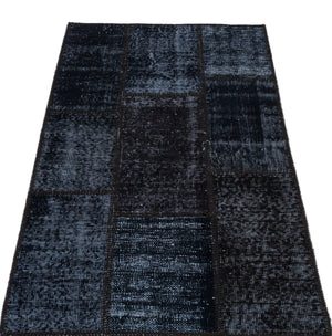 Black Over Dyed Patchwork Unique Rug 2'7'' x 4'11'' ft 80 x 150 cm