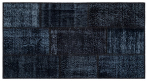 Black Over Dyed Patchwork Unique Rug 2'7'' x 4'11'' ft 80 x 150 cm