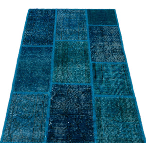 Turquoise Over Dyed Patchwork Unique Rug 2'7'' x 4'11'' ft 80 x 150 cm