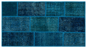 Turquoise Over Dyed Patchwork Unique Rug 2'7'' x 4'11'' ft 80 x 150 cm