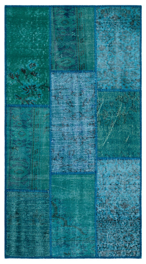 Turquoise Over Dyed Patchwork Unique Rug 2'7'' x 4'11'' ft 80 x 150 cm