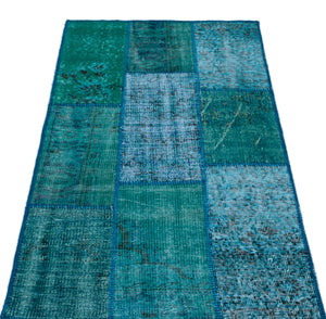 Turquoise Over Dyed Patchwork Unique Rug 2'7'' x 4'11'' ft 80 x 150 cm